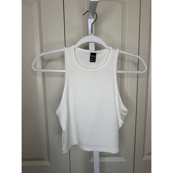 SHEIN White Ribbed Knit High Neck Racerback Tank Top Size Small S - Picture 2 of 4